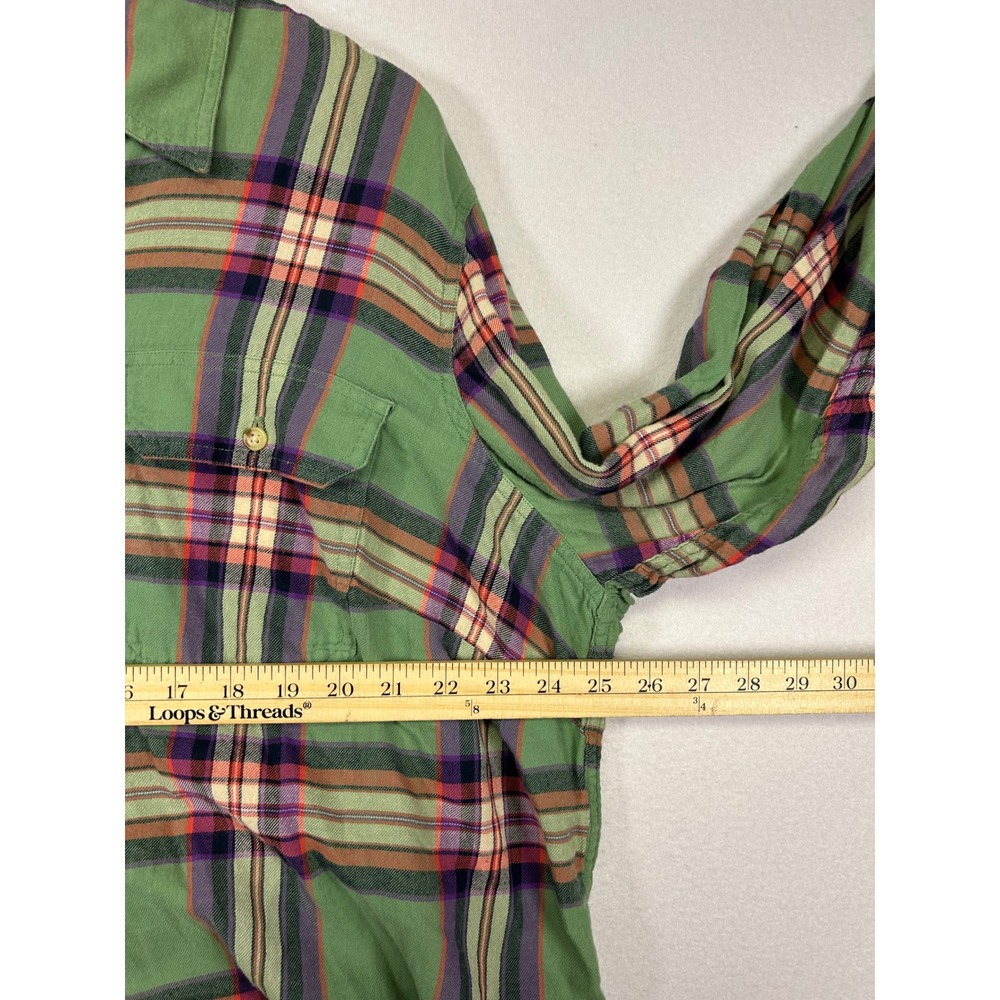 Cabincore Chaps Womens 3X Green Plaid Cotton‎ Long Sleeve Button Down Shirt - Picture 7 of 9